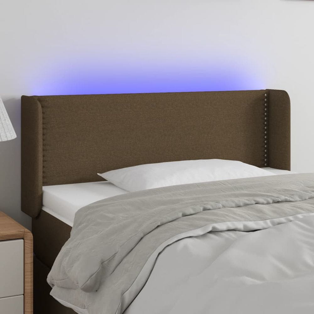 Vidaxl Čelo postele s LED tmavohendé 103x16x78/88 cm látka